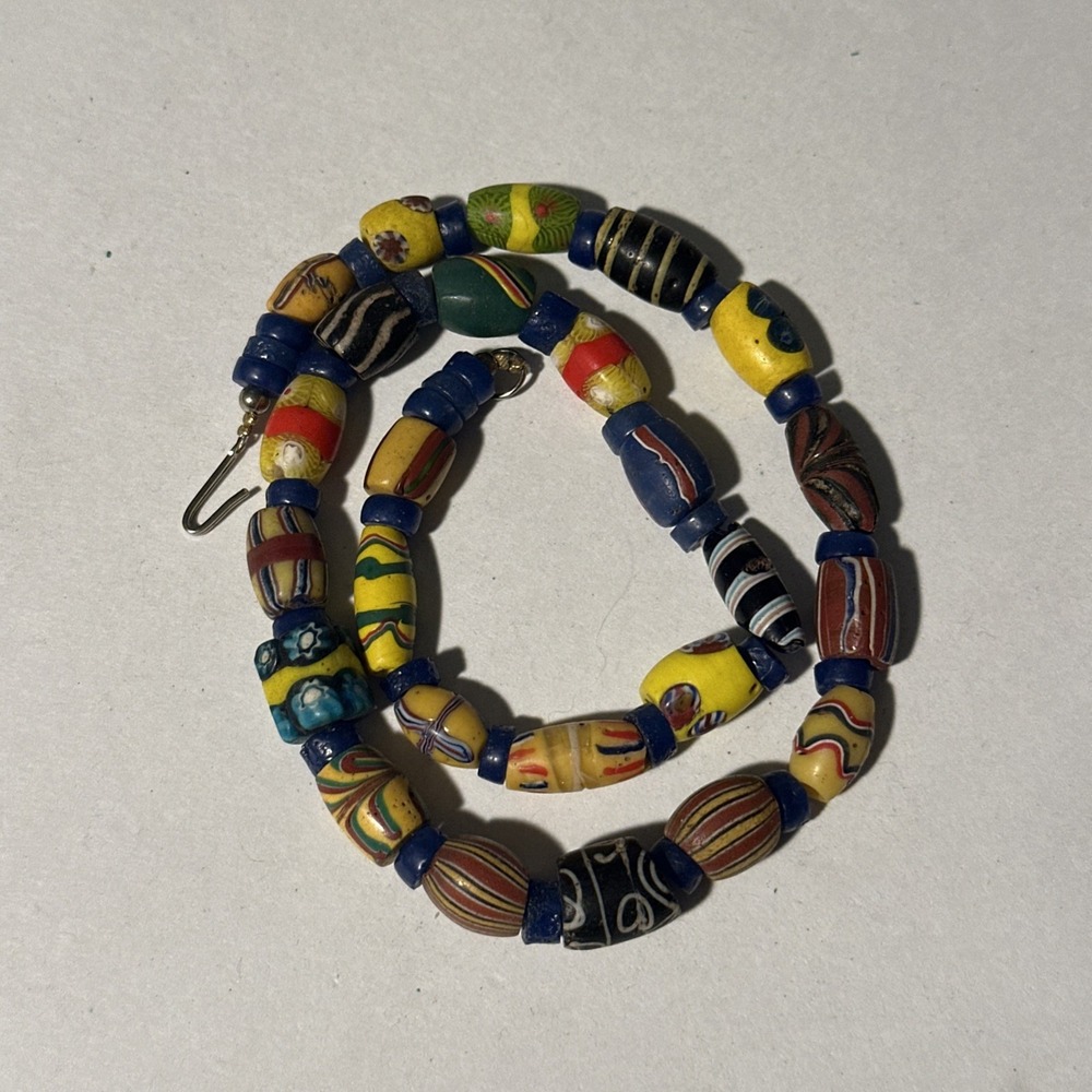 Antique Venetian Millefiori African Trade Bead Necklace 18" Vintage Glass